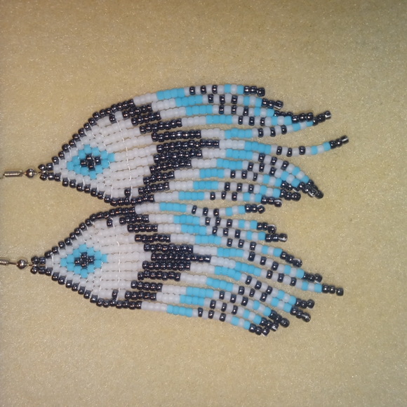 Beaded Fringe Earrings in Blue and Black - Picture 1 of 1
